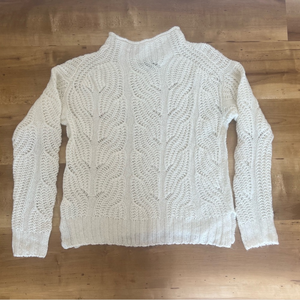 J.CREW White Alpaca Blend Pointelle Cable Mock Neck Knit Oversized Sweater XS